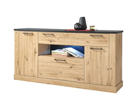 Sideboard Lando Dekor Eiche Artisan schwarz 180 x 88 x 45 cm