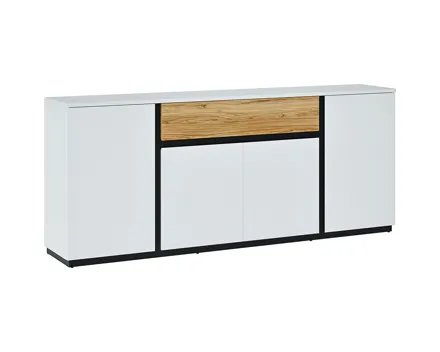 Sideboard Mito Dekor Alpinweiss Catina Eiche schwarz matt 209 x 87 x 40 cm