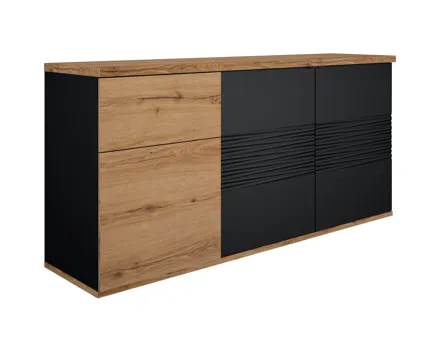 Sideboard Otello Dekor Eiche Helvezia / schwarz matt 180 x 87 x 47 cm