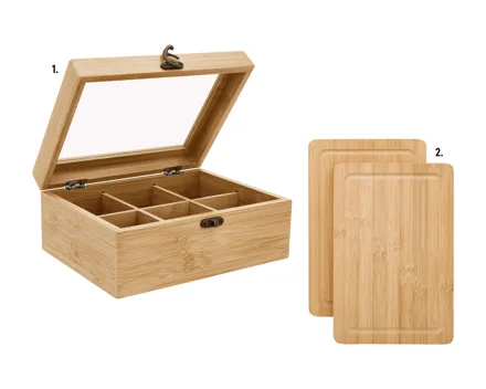 SilverCrest® Bambus-Tee-Box/Bambus-Schneidebretter, 2er-Set