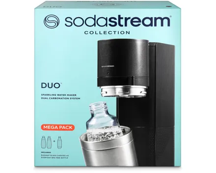 SodaStream DUO Mega Pack schwarz inklusive 2x Glasflaschen, 1x Plastikflasche und 1 Zylinder