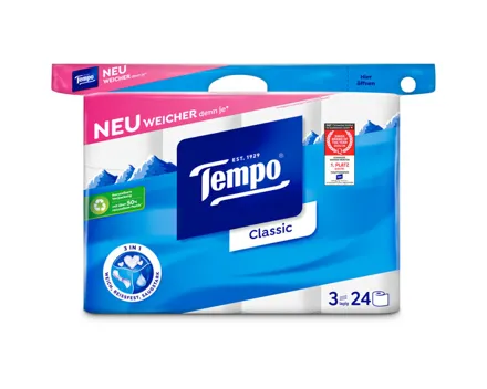 Tempo Classic Toilettenpapier 3-lagig 24 Rollen 150 Blatt