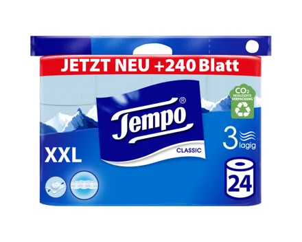 Tempo Classic Toilettenpapier blau 3-lagig, 24 Rollen