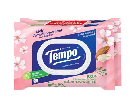 Tempo feuchtes Toilettenpapier Mandelmilch, 2 x 42 Blatt