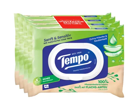 Tempo Feuchttücher Sanft & Sensitiv, 4 x 42 Stück