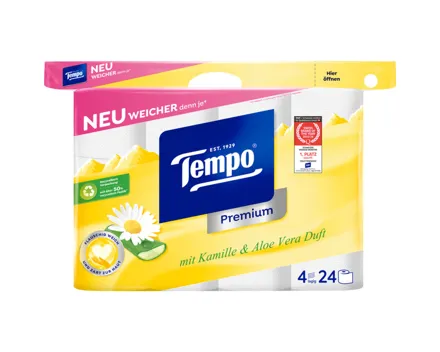 Tempo Premium Toilettenpapier Kamille und Aloe Vera 4-lagig 24 Rollen