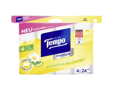 Tempo Premium Toilettenpapier Kamille und Aloe Vera 4-lagig 24 Rollen