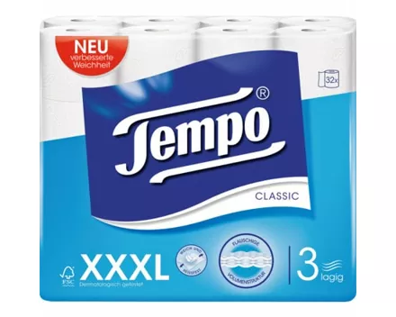 Tempo Toilettenpapier Classic 3-lagig XXXL PACK 32 Rollen