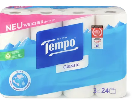 Tempo-Toilettenpapier oder -Feuchttücher