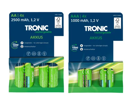 TRONIC Akkus AA/AAA, 4er-Set