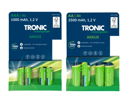 Tronic Akkus AA/AAA, 4er-Set