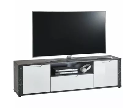 TV-Möbel Kos Dekor Melamin Marmor schwarz MDF weiss Hochglanz 167 x 48 x 40 cm