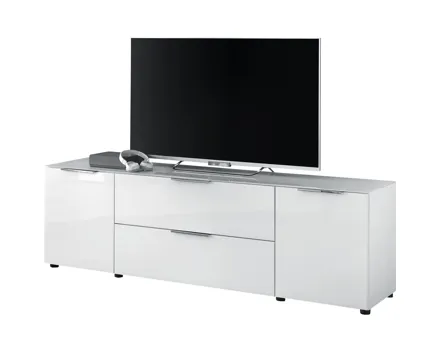 TV-Möbel Santo, Spanplatte Glas weiss, 180,5 x 54,5 x 40 cm