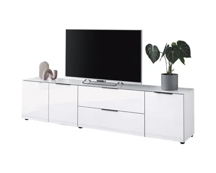 TV-Möbel Santo, Spanplatte Glas weiss, 225,5 x 54,5 x 40 cm