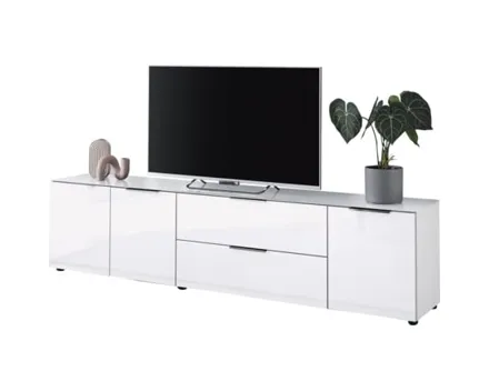 TV-Möbel Santo, Spanplatte Glas weiss, 225,5 x 54,5 x 40 cm