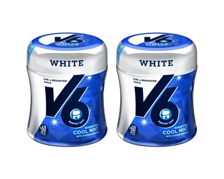 V6 Kaugummi White Cool Mint Bottle 2x87g