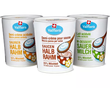 Valflora-Saucenhalbrahm, -Saurer Halbrahm und -M-Dessert Sauermilch