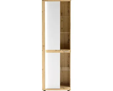 Vitrine Alenas Melamin Artisan weiss 66 x 209 x 37 cm, inkl. seitliche LED Leisten im Rahmen