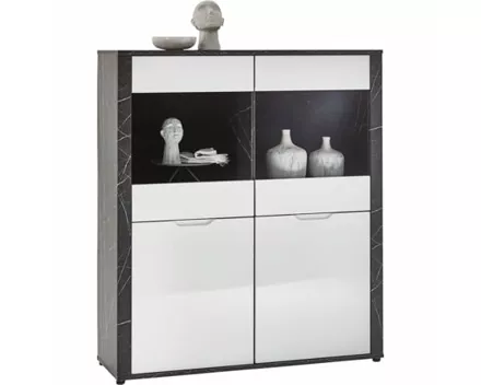 Vitrine Kos Marmor schwarz weiss 123 x 141 x 40 cm