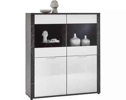 Vitrine Kos Marmor schwarz weiss 123 x 141 x 40 cm