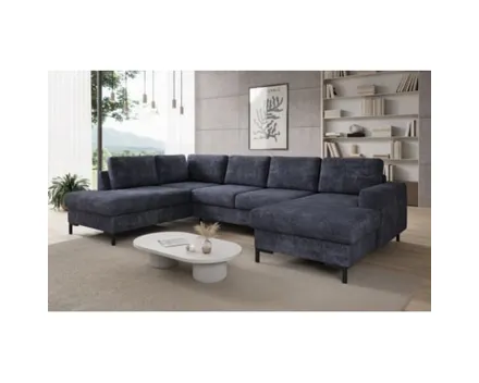 Wohnlandschaft Lilly Stoff schwarz, Recamière links, Bettkasten und Bettfunktion