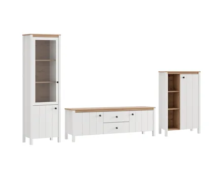 Wohnwand Bedford MDF weiss matt / Artisan Eiche 3-teilig 310 x 191 x 40 cm
