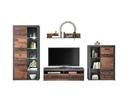 Wohnwand India Dekor Old Style Matera inkl. LED-Beleuchtung 320 x 190 x 39 cm