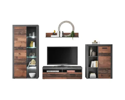 Wohnwand India Dekor Old Style Matera inkl. LED-Beleuchtung 320 x 190 x 39 cm