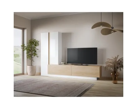 Wohnwand Milazzo Dekor weiss/Eiche 260 x 190,5 x 39,5 cm