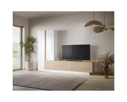 Wohnwand Milazzo Dekor weiss/Eiche 260 x 190,5 x 39,5 cm