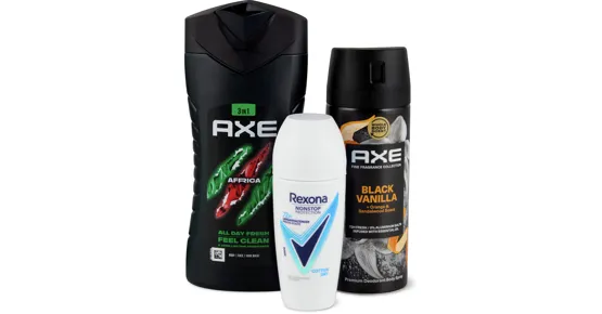 Alle Axe- und Rexona-Duschen sowie -Deos