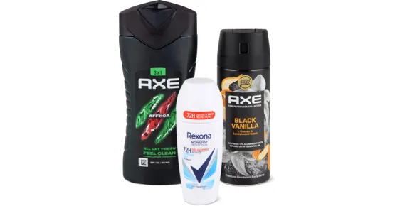 Alle Axe- und Rexona-Duschen sowie -Deos