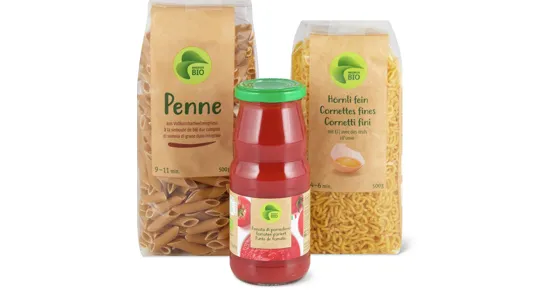 Alle Migros Bio-Teigwaren, -Pastasaucen und -Tomatenkonserven