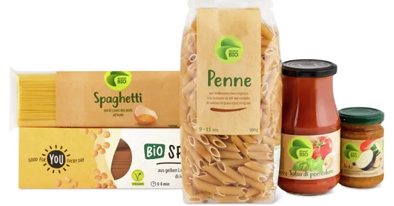 Alle Migros Bio- und You-Teigwaren, -Pastasaucen und -Tomatenkonserven