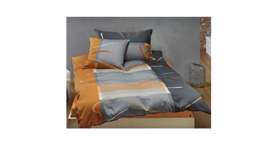 Bettwäsche grau-orange gemustert