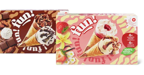 Fun Cornets Vanille-Erdbeer oder Chocolat-Stracciatella, 8er-Pack