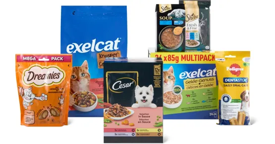 Gesamtes Cesar, Pedigree, Exelcat, Sheba und Dreamies Sortiment