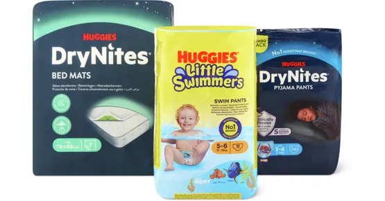 Gesamtes Huggies-DryNites- und -Little Swimmers-Sortiment