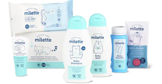 Gesamtes Milette-Babypflege- und -Waschmittel-Sortiment