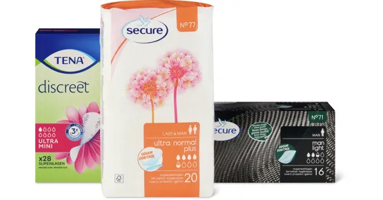 Gesamtes Secure- und Tena-Sortiment