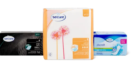 Gesamtes Secure- und Tena-Sortiment