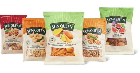 Gesamtes Sun Queen-Trockenfrüchte- und -Nüsse-Sortiment