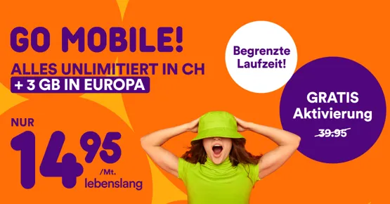 Gratis Aktivierung bei GoMo (CHF 39.95 geschenkt)