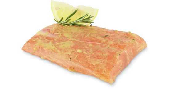Grill mi Lachsschwanzfilet mit Honig-Senf-Marinade, ASC