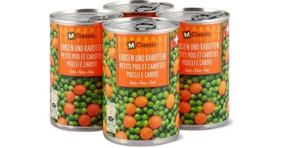 M-Classic-Erbsen und Karotten, -Erbsen oder -Apfelmus, 4er-Pack