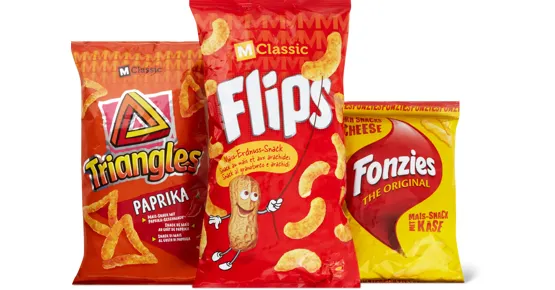 M-Classic-Flips, -Paprika Triangles und Fonzies