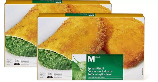 M-Classic-Käse-Plätzli und -Spinat-Plätzli im Duo-Pack