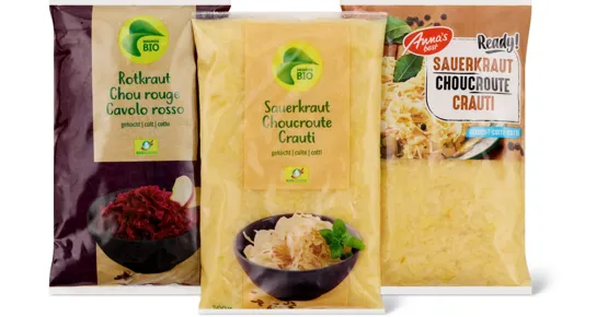 Migros Bio und Anna's Best Sauer- und Rotkraut, gekühlt