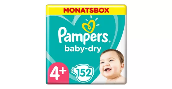 Pampers Baby Dry Gr. 4+, 10-15 kg, Monatsbox, 152 Windeln