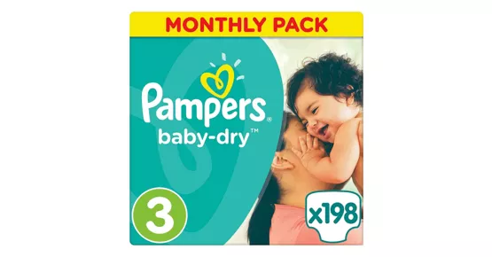 Pampers Baby-Dry Grösse 3 Monatsbox, 198 Windeln